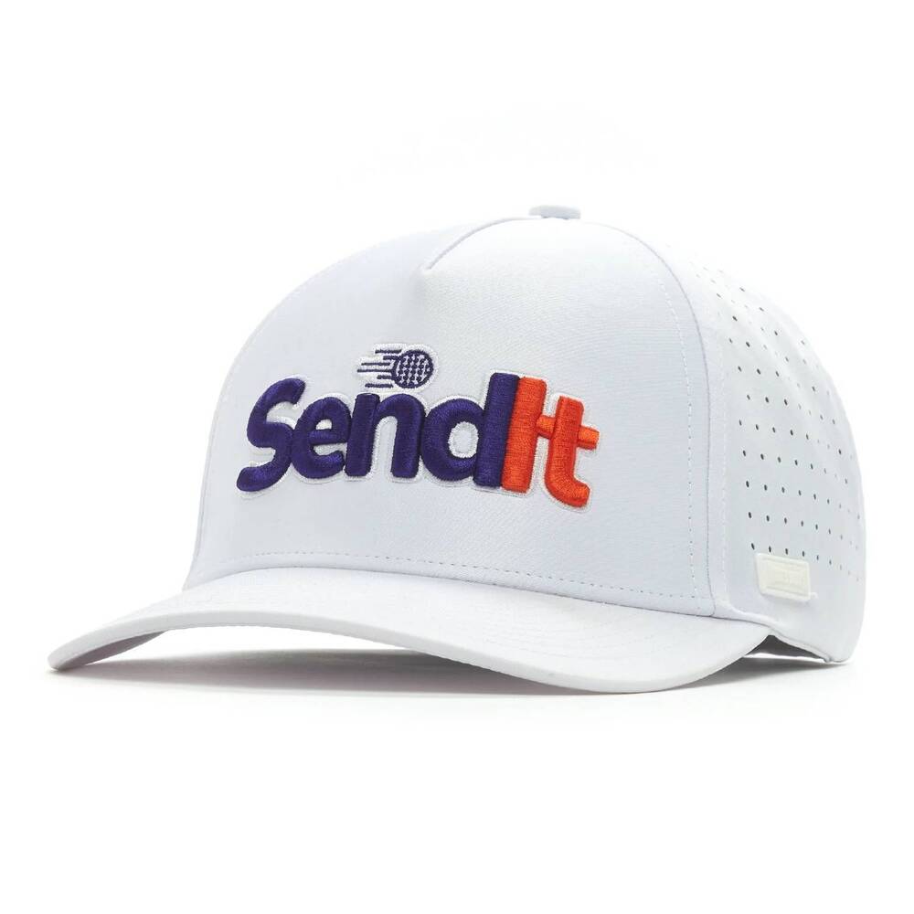 NEW BOGEY BROS men's send it performance golf snapback hat in white multi